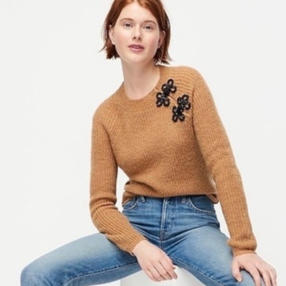 J. Crew Beaded Clasp Detail Alpaca Blend Knit Sweater in Camel Tan XXL
